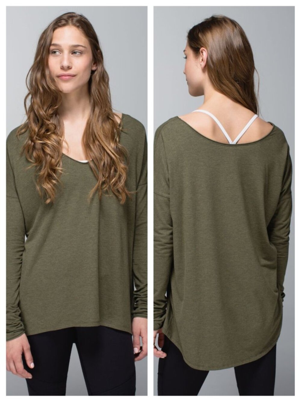 Lululemon Flip Your Dog Long Sleeve 6/8/M Heathered Fatigue Green